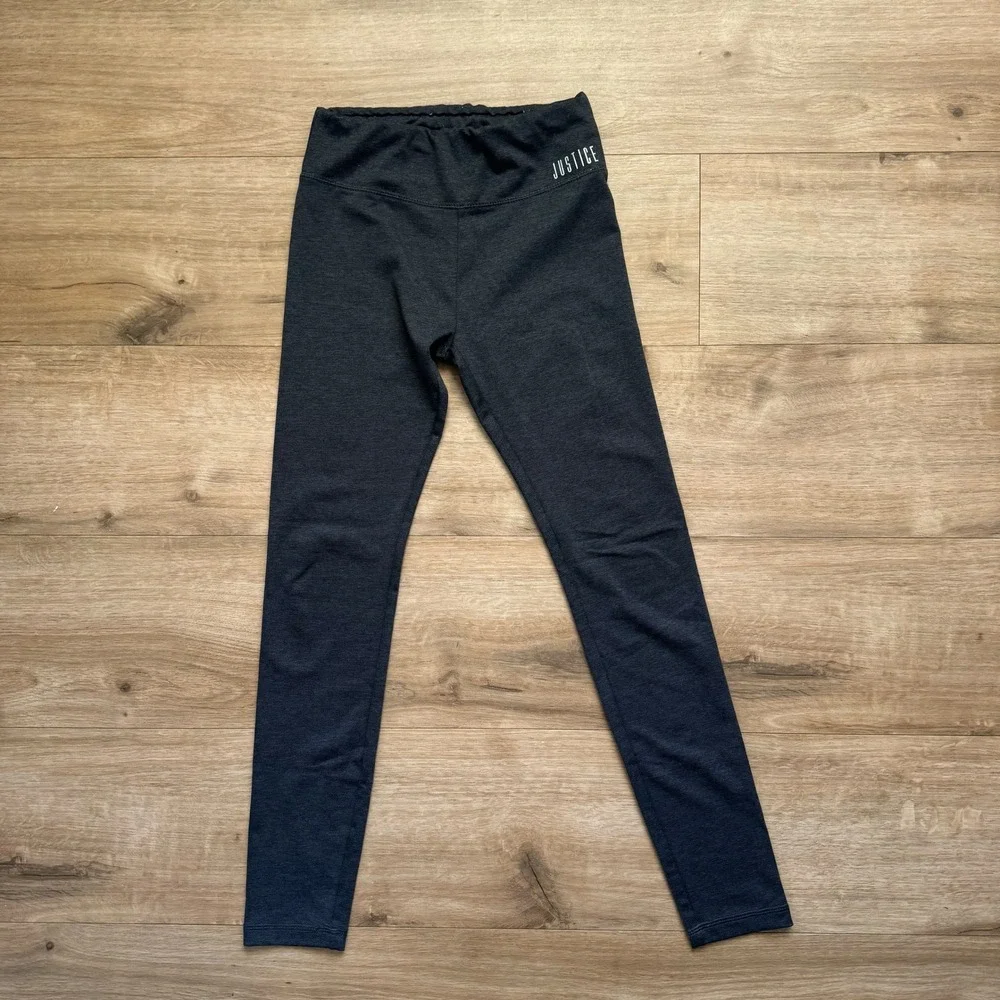 Justice Active Girls Charcoal Gray Heathered Leggings Size 12 Athletic Pants